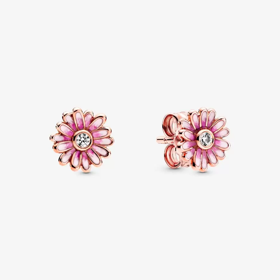 Pink Daisy Flower Stud Earrings