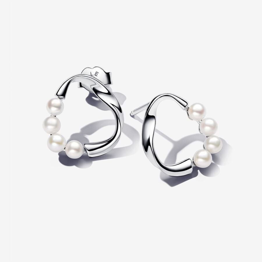 Organically Shaped Circle & Treated Freshwater Cultured Pearls Stud Earrings Sterling silver