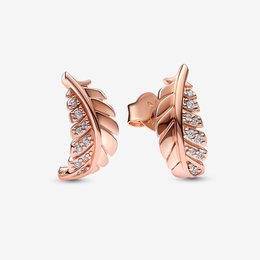 Rose Gold-plated Floating Curved Feather Stud Earrings