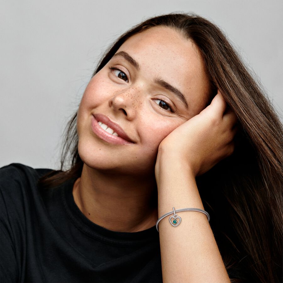 May Rainforest Green Beaded Heart Dangle Charm