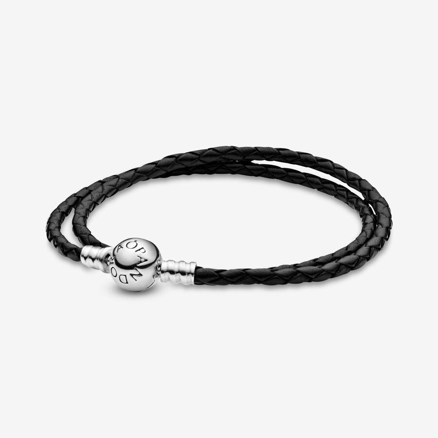 Moments Double Black Leather Bracelet