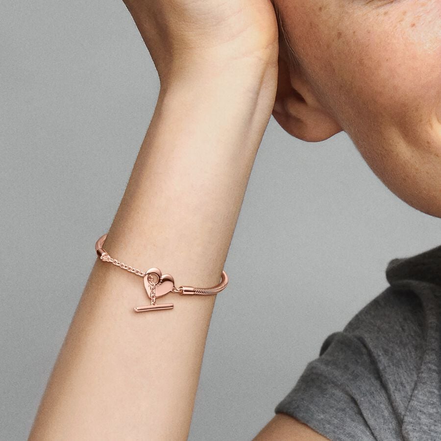 Moments Heart T-Bar Snake Chain Bracelet