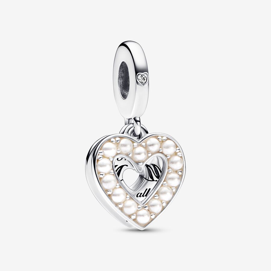 Pearlescent White Heart Double Dangle Charm