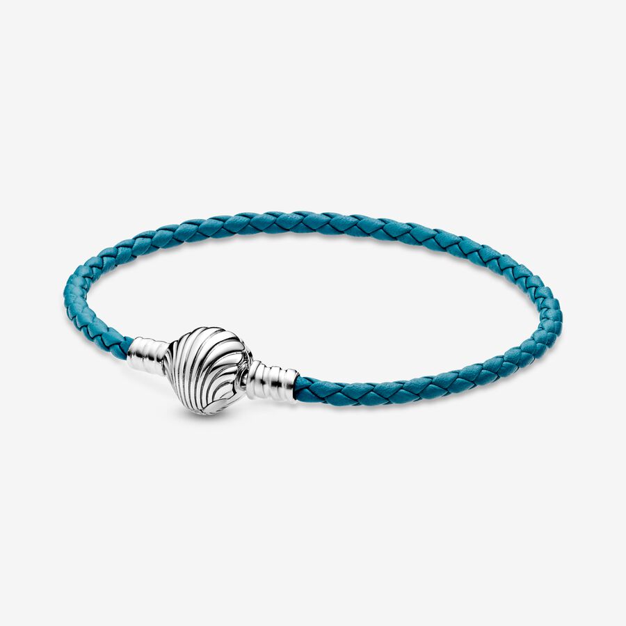 Moments Seashell Clasp Turquoise Braided Leather Bracelet