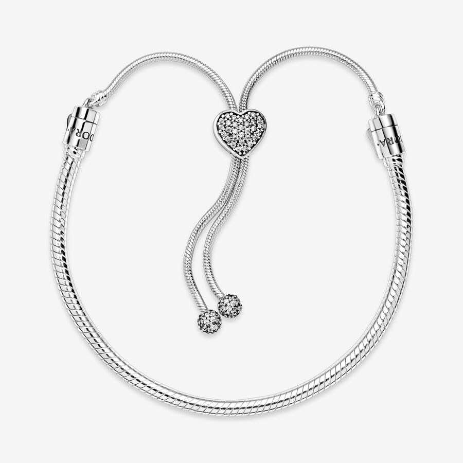 Moments Paevacute Heart Clasp Snake Chain Slider Bracelet