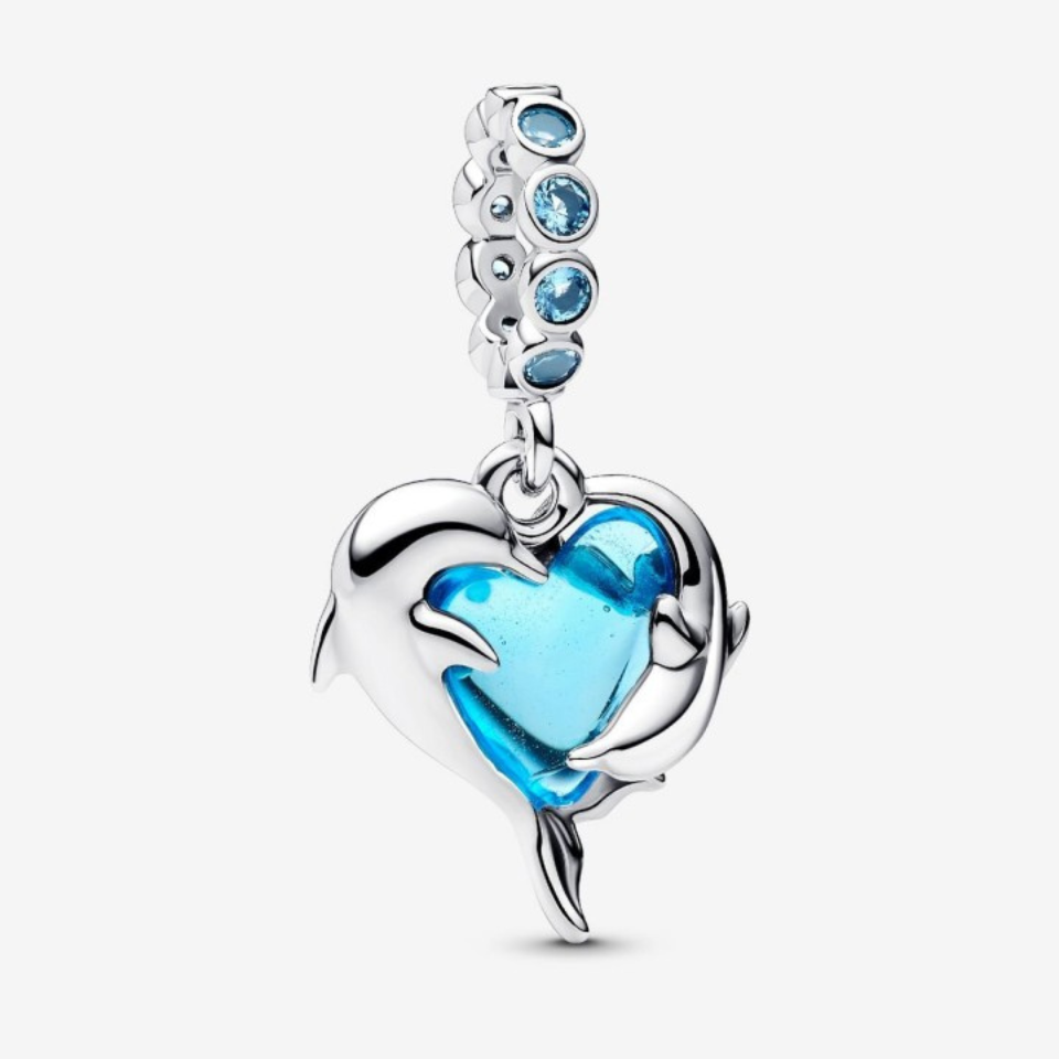 Blue Murano Glass Dolphins Dangle Charm