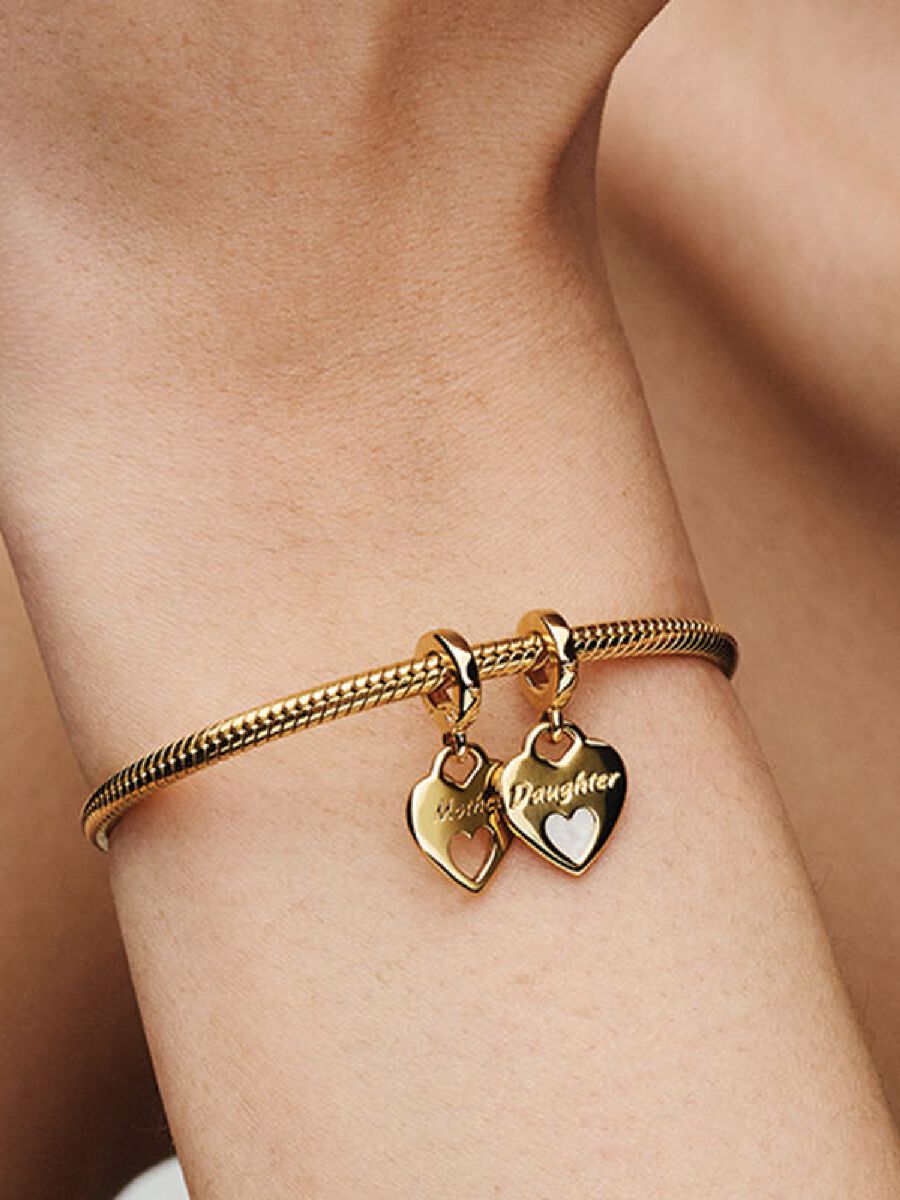 Double Heart Split Dangle Charm 14k gold plating