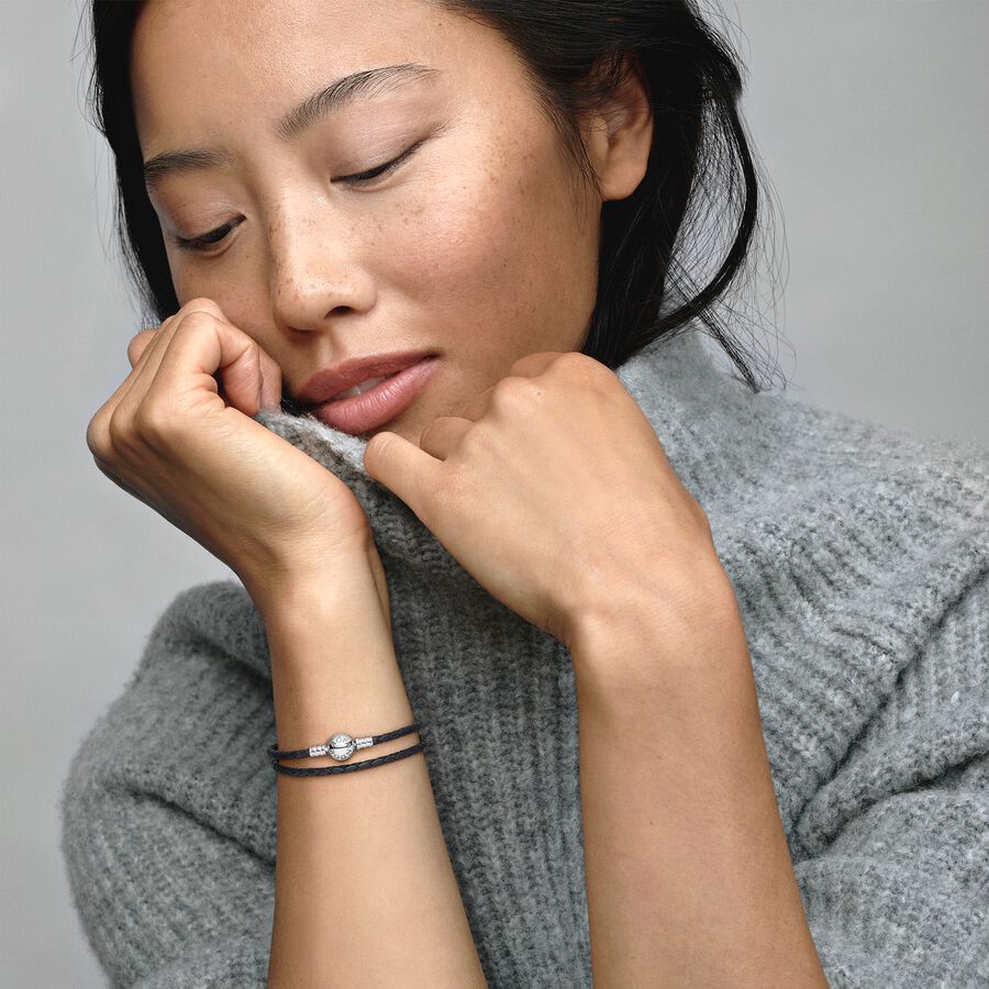 Moments Double Black Leather Bracelet