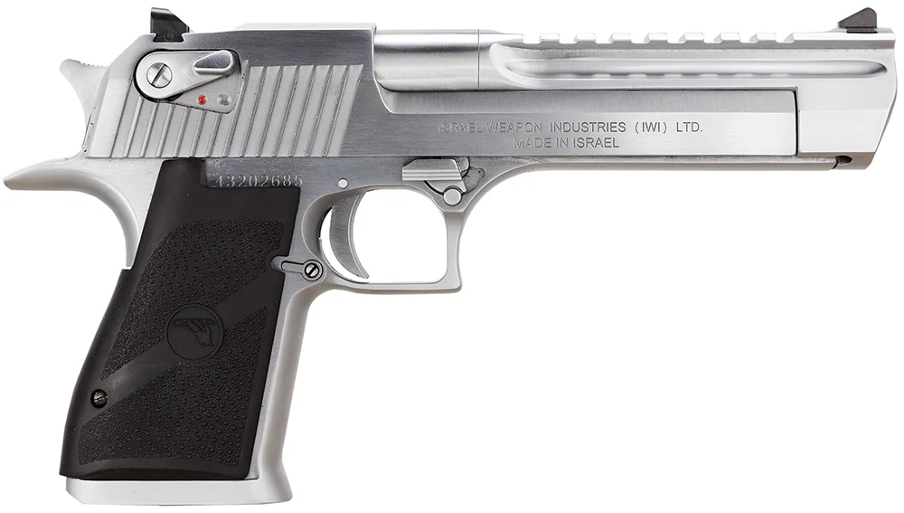 Magnum Research DE44BC Desert Eagle Mark XIX 44 Rem Mag Caliber with 6 Picatinny Barrel, 8+1 Capacity, Overall Brushed Chrome Finish Carbon Steel, Beavertail Frame, Serrated Slide Black Rubber Grip - CLB Guns